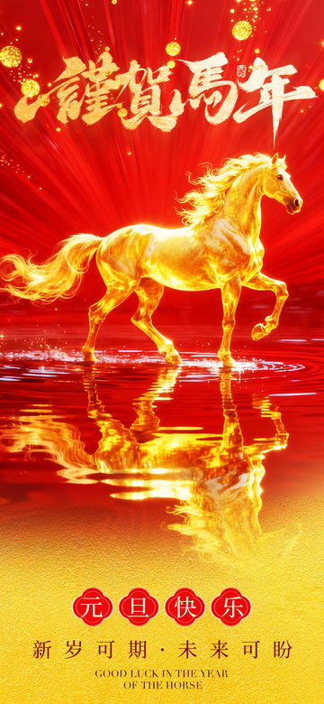 金色马年祝福海报设计素材