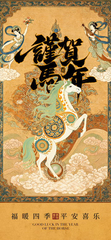 古韵马年祝福海报设计