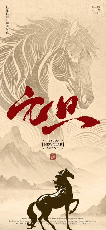 水墨风马年新年祝福海报设计