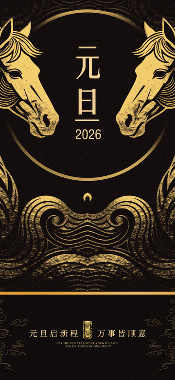 黑色金色马头元旦海报设计素材