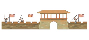 古代城楼与守城士兵图