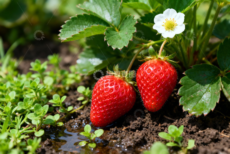 高清大图下载【趣麦麦图】草莓植株新鲜背景图