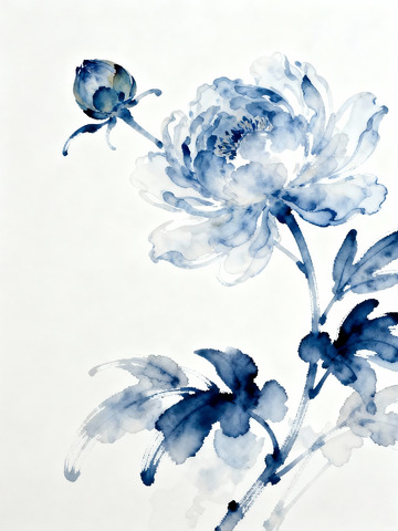 牡丹 东方美学 青花瓷水墨画6