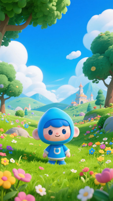 卡通精灵花园美景插画