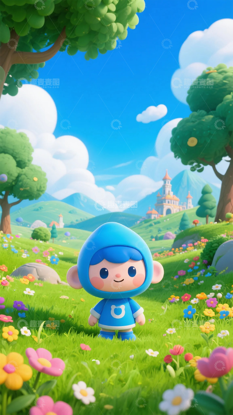高清大图下载【趣麦麦图】卡通精灵花园美景插画