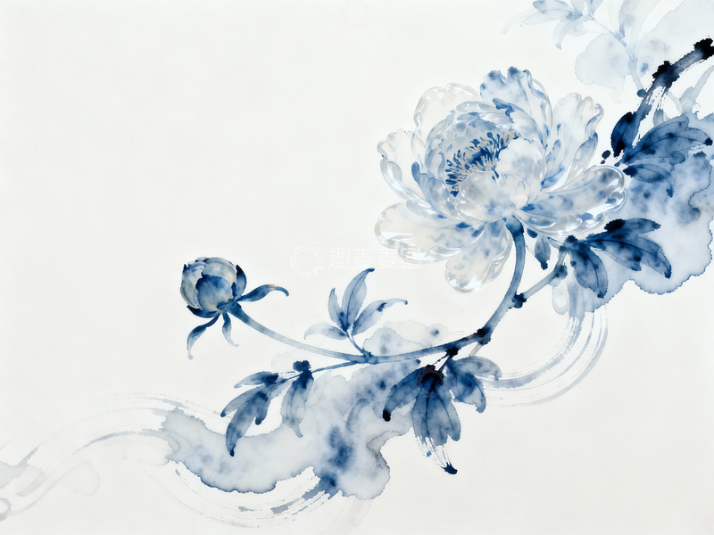 高清大图下载【趣麦麦图】-牡丹 东方美学 青花瓷水墨画7