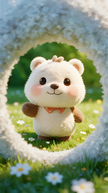 可爱白熊玩偶春天户外景观