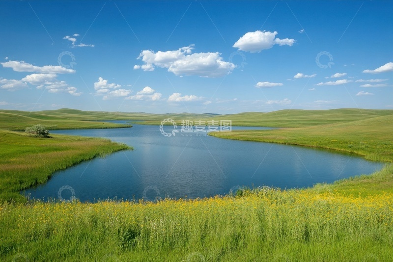 高清大图下载【趣麦麦图】茂盛的草地湖泊