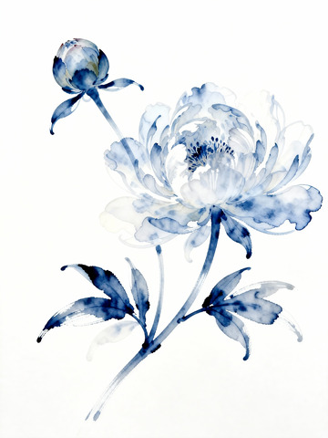 牡丹 东方美学 青花瓷水墨画2