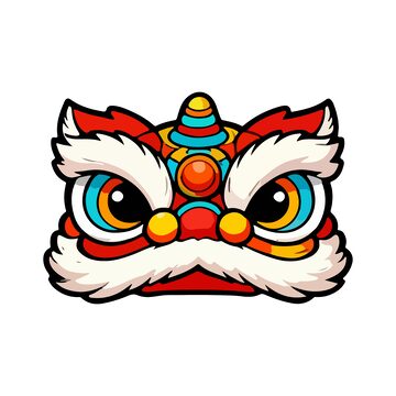 卡通舞狮头像贴纸设计元素
