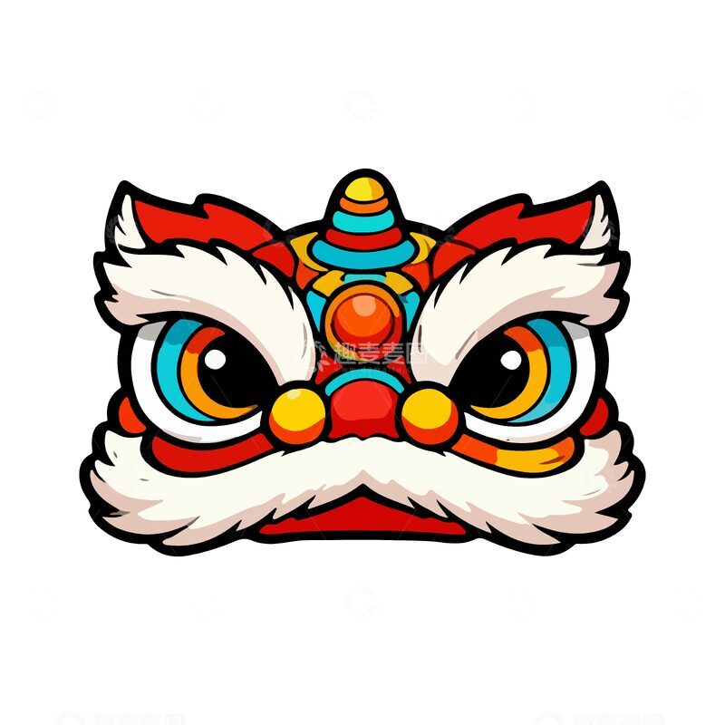 源文件下载【趣麦麦图】-卡通舞狮头像贴纸设计元素