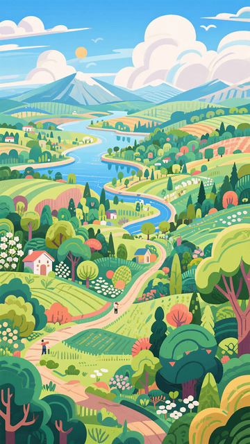 田园风光插画设计