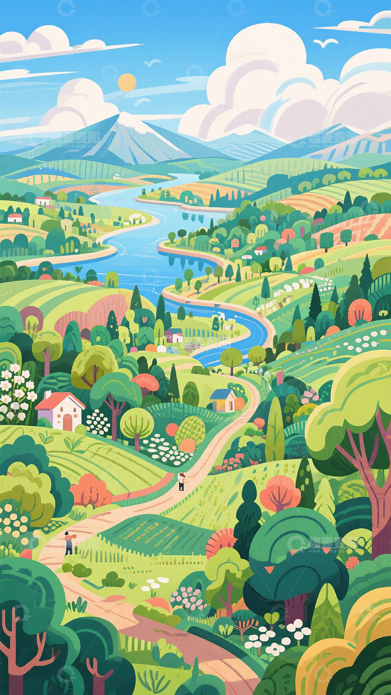 高清大图下载【趣麦麦图】田园风光插画设计
