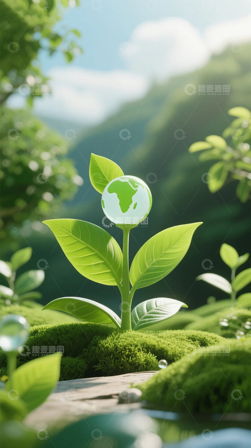高清大图下载【趣麦麦图】绿色地球植物环保主题插画