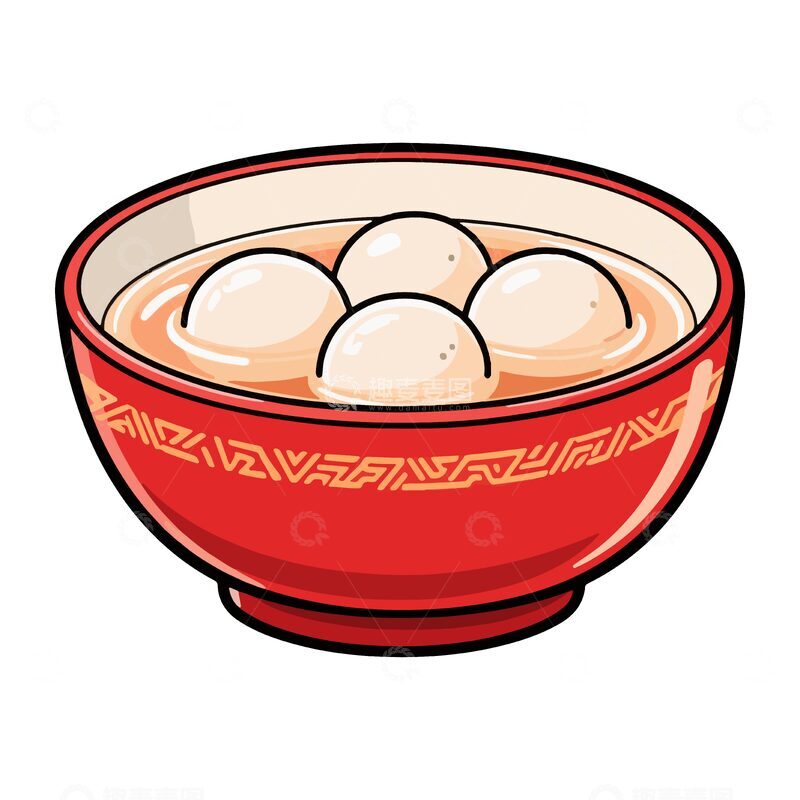 源文件下载【趣麦麦图】-红色碗汤圆插画