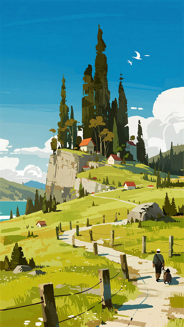 田园风光城堡插画