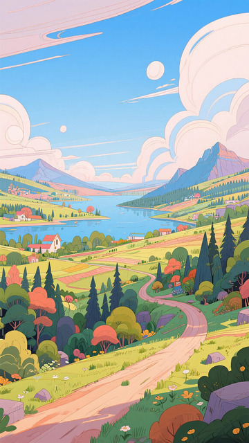 田园风光插画景观