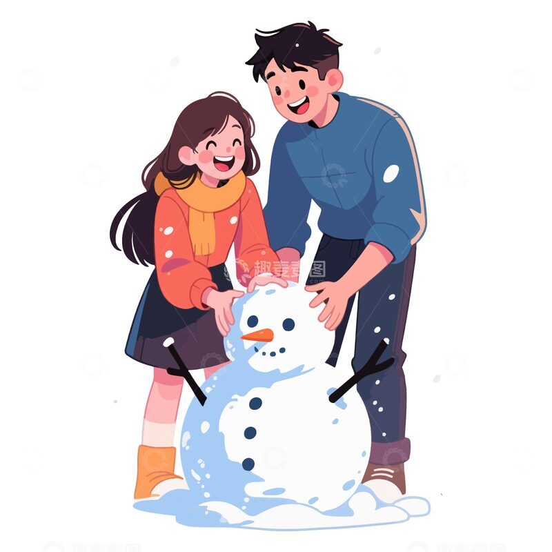 源文件下载【趣麦麦图】冬日欢乐堆雪人卡通插画