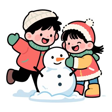 冬日童趣雪人卡通插画1