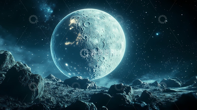 高清大图下载【趣麦麦图】科幻月球景观太空背景