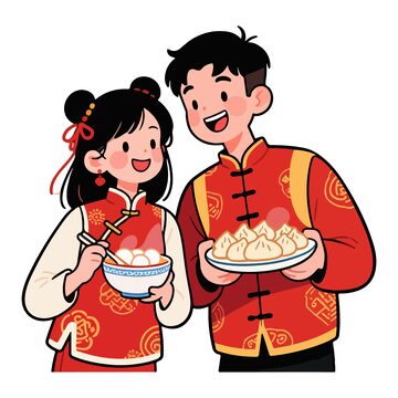 传统服饰春节节庆人物插画