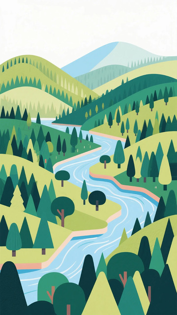 山水插画风景矢量图