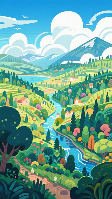 田园风光插画设计
