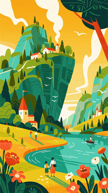 田园风光插画设计作品