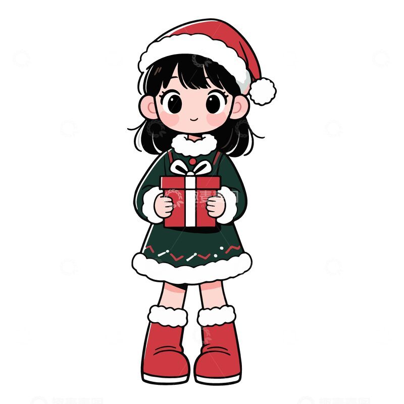 源文件下载【趣麦麦图】卡通圣诞女孩礼物图