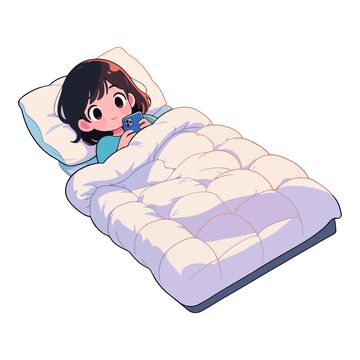 卡通女孩床垫休息插画