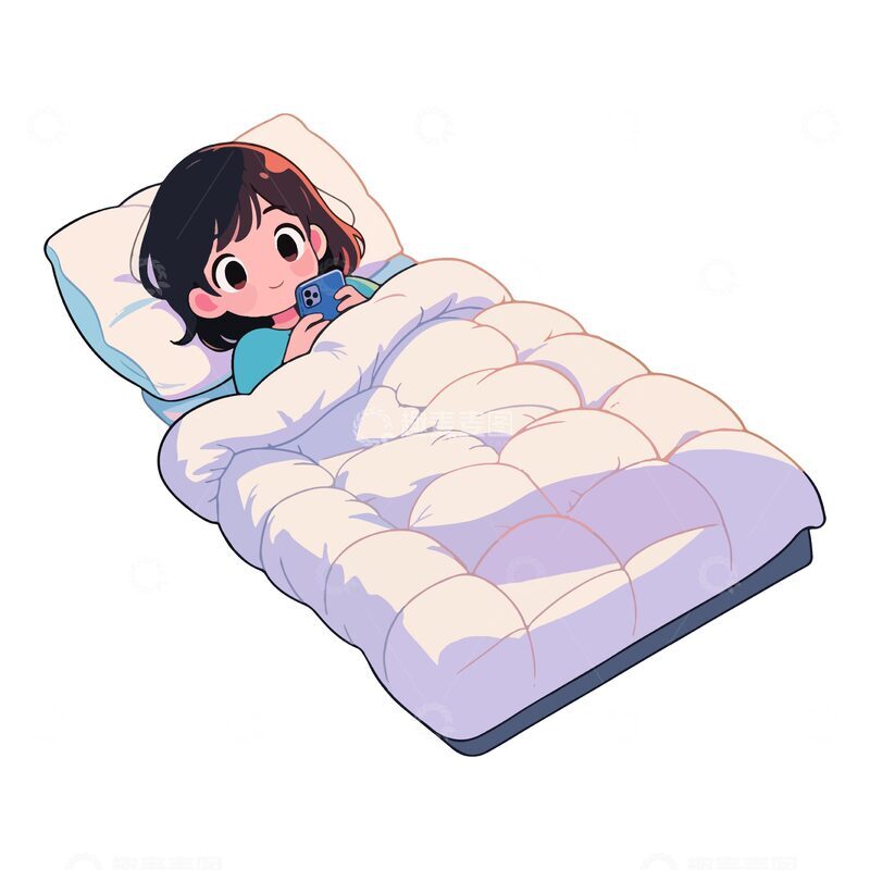 源文件下载【趣麦麦图】卡通女孩床垫休息插画