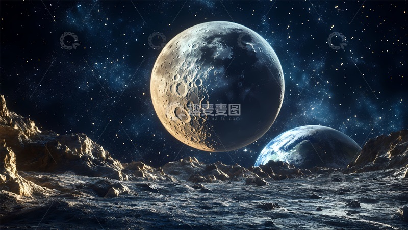 高清大图下载【趣麦麦图】月球星空科幻艺术插画