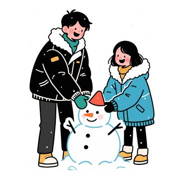 冬日雪人童趣插画