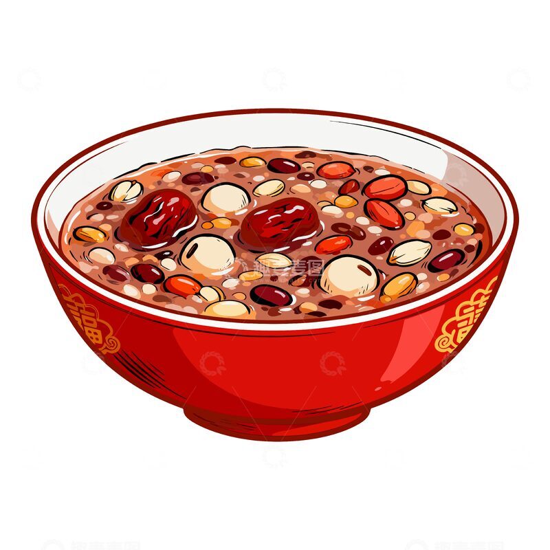 源文件下载【趣麦麦图】-红色碗装腊八粥插画
