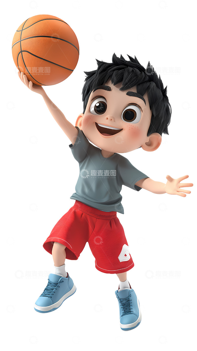 高清大图下载【趣麦麦图】-卡通小男孩篮球运动图