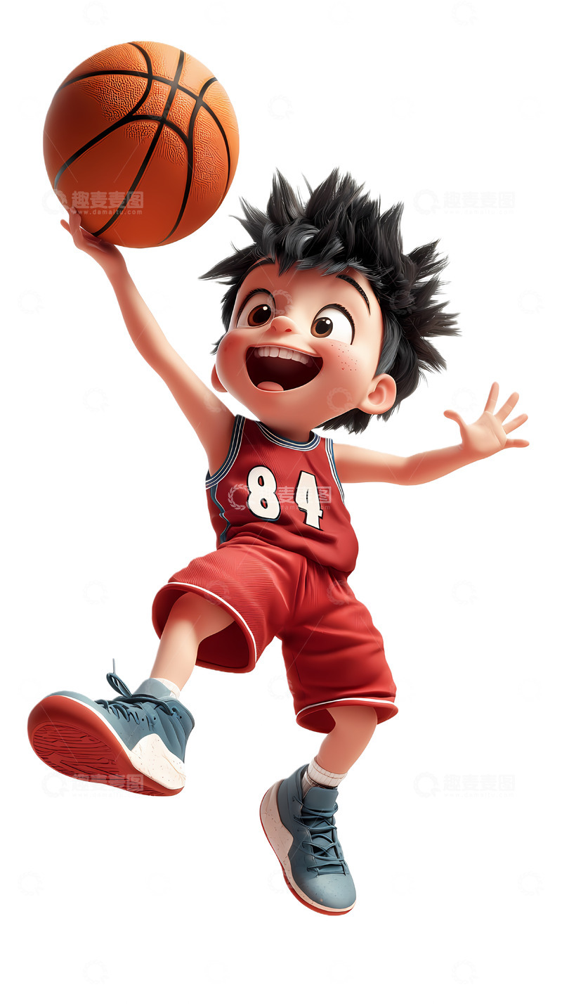 高清大图下载【趣麦麦图】卡通篮球少年运动插画元素