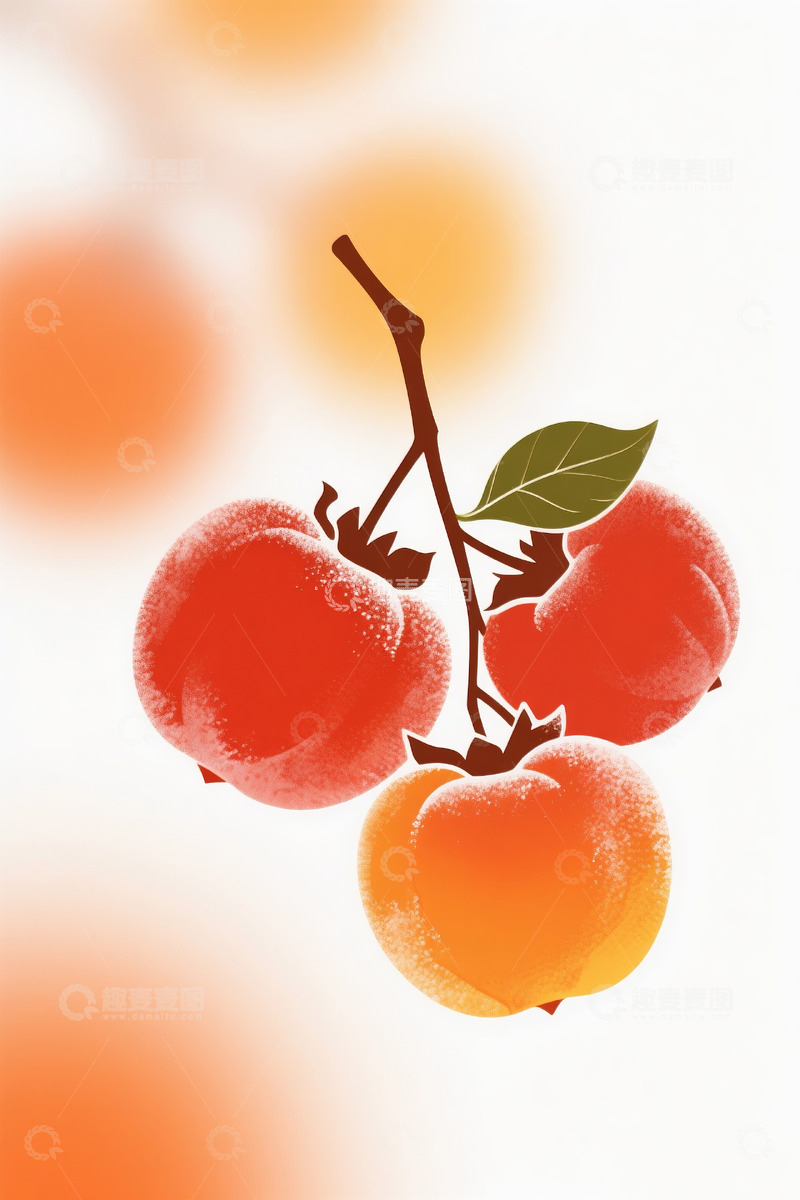 高清大图下载【趣麦麦图】抽象艺术朦胧感柿子噪点插画