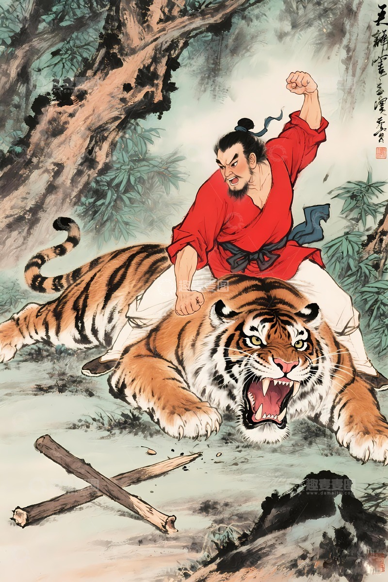 高清大图下载【趣麦麦图】武松打虎绘画