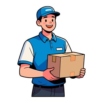 卡通快递员快递包裹插画素材