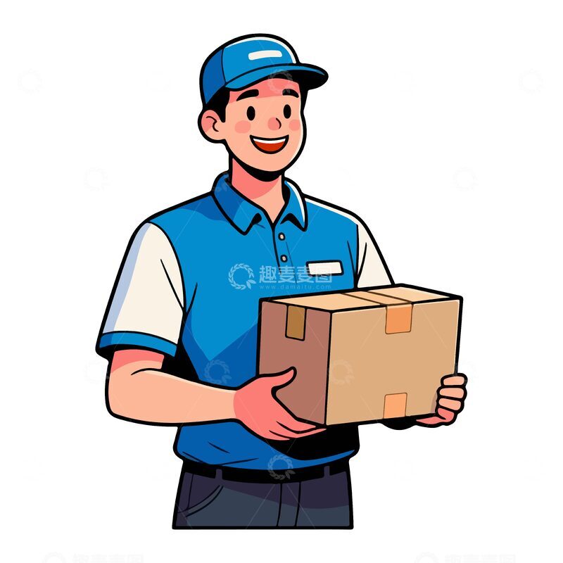 源文件下载【趣麦麦图】-卡通快递员快递包裹插画素材