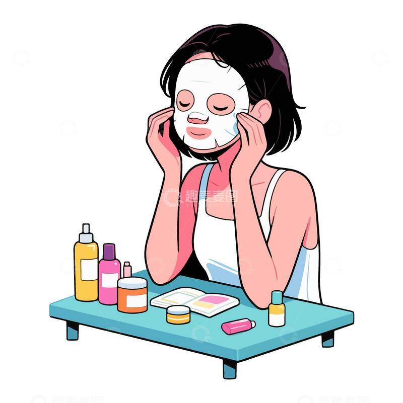 源文件下载【趣麦麦图】卡通女孩护肤插画