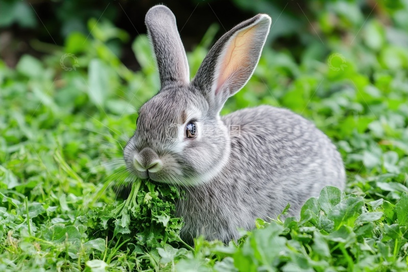 高清大图下载【趣麦麦图】吃草的一只小兔子