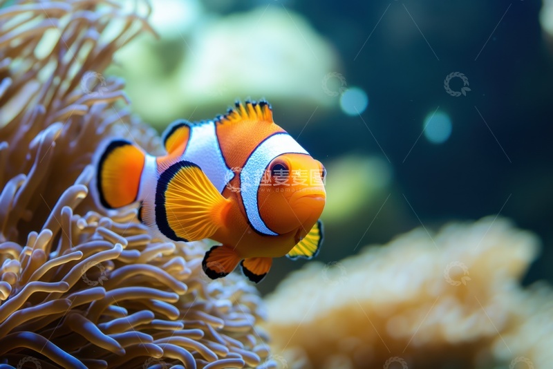 高清大图下载【趣麦麦图】鱼缸里的一条小丑鱼