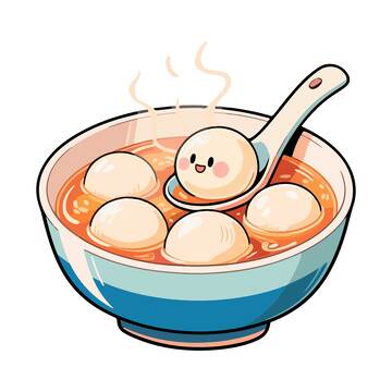可爱卡通汤圆热汤插画