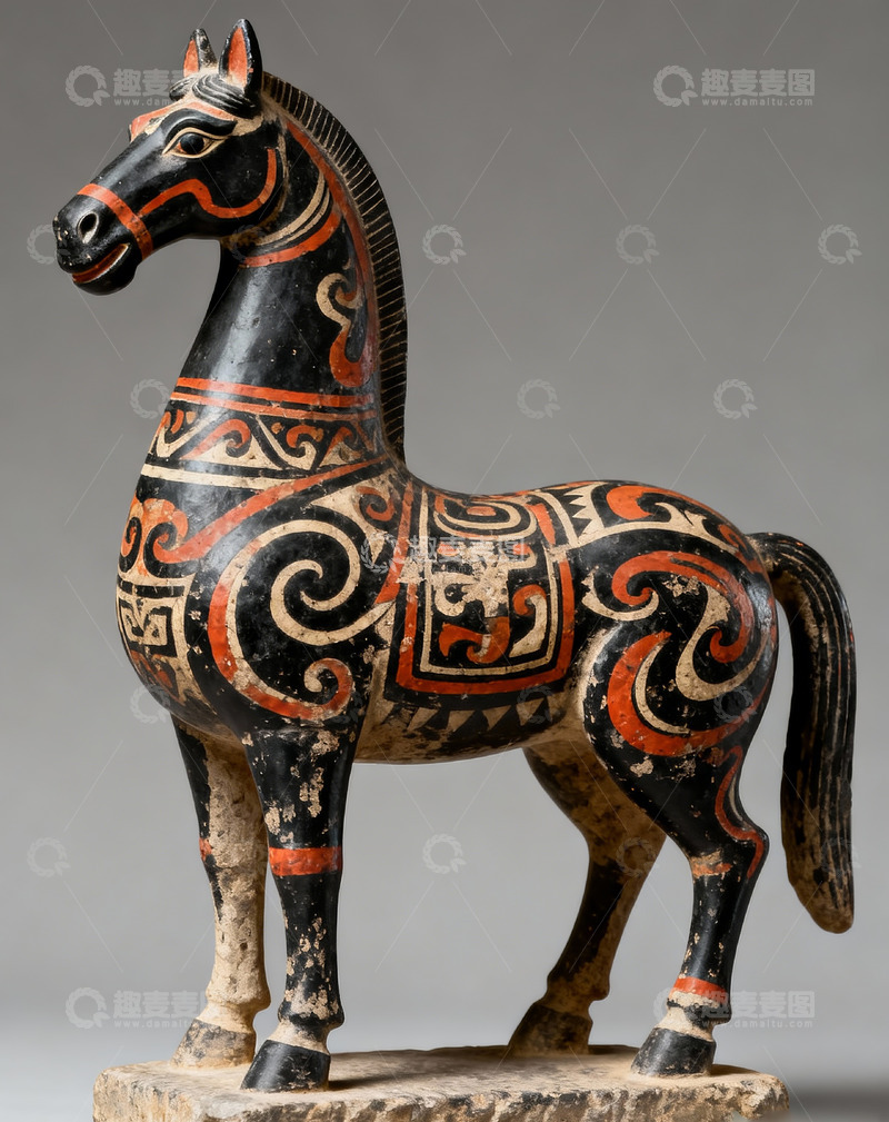 高清大图下载【趣麦麦图】汉画像石黑彩绘制骏马5