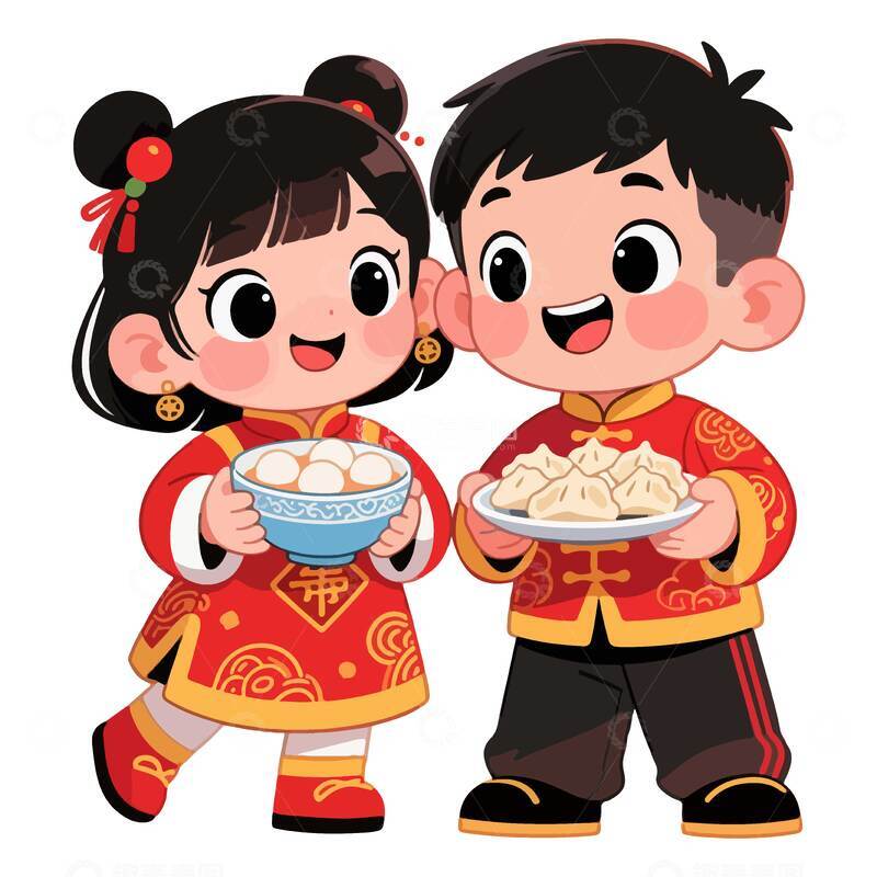 源文件下载【趣麦麦图】卡通春节孩童汤圆饺子图