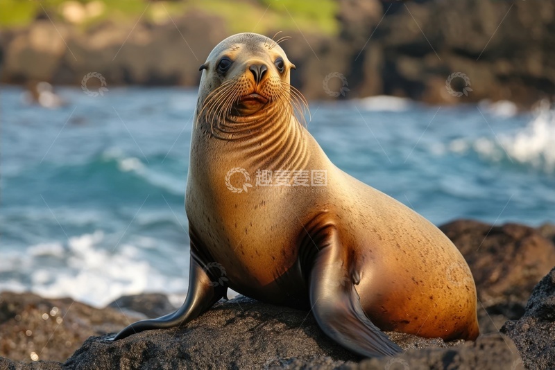 高清大图下载【趣麦麦图】海岸边的一头海豹