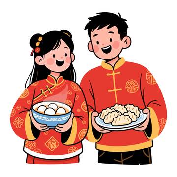喜庆春节插画汤圆饺子素材