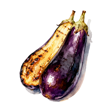水彩茄子美食手绘插画设计素材