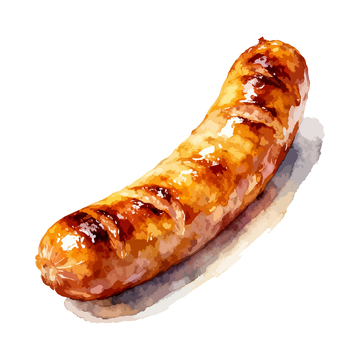 水彩烤肠美食插画